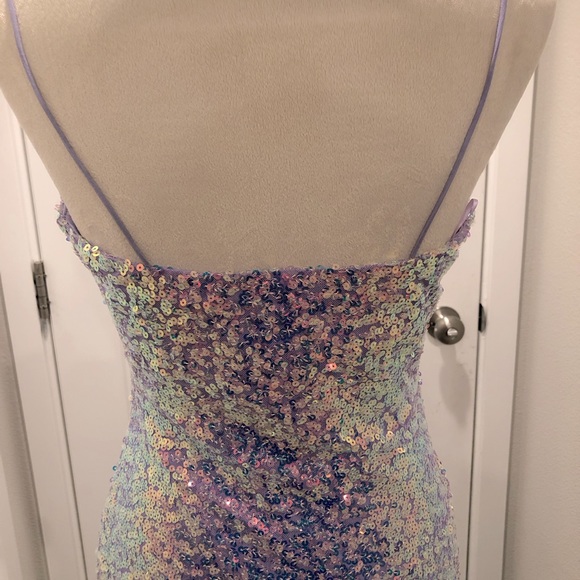 Shimmer Beauty Sequin Cowl Neck Mini Dress - Picture 8 of 10